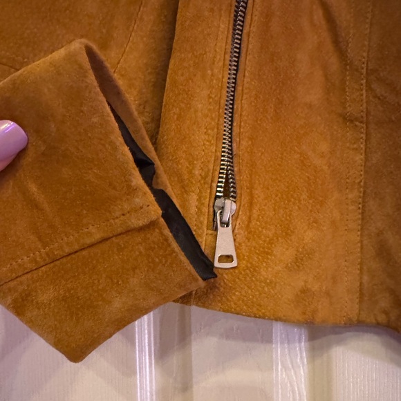 BAGATELLE NYC Camel Tan Genuine Suede Leather Motorcycle Jacket - size small - Picture 10 of 16